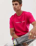 Tommy Jeans Small Text Logo T-shirt In Bright Pink - Pink