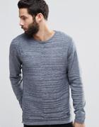Only & Sons Knitted Woven Panel Crew Neck - Dress Blue