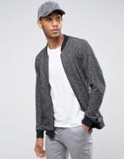 Only & Sons Zip Through Jersey Bomber In Mixed Yarn Detail - Black