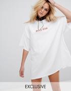 Milk It Vintage Oversize T-shirt Dress With Choker - White