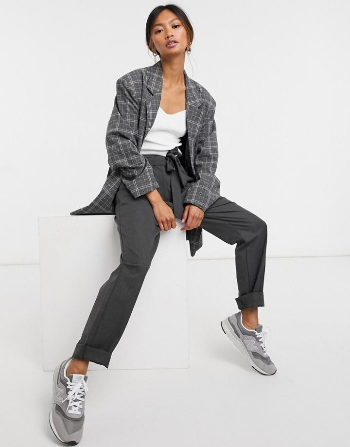 Asos Design Strong Shouldered Dad Suit Blazer In Mono Plaid-multi