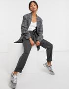Asos Design Strong Shouldered Dad Suit Blazer In Mono Plaid-multi