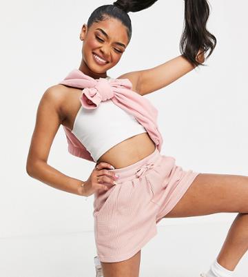 Threadbare Petite Waffle Shorts Set In Pink