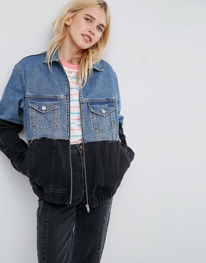 Asos Denim Contrast Hem Jacket - Black