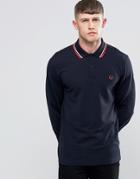 Fred Perry Polo Shirt With Long Sleeves In Navy - Navy