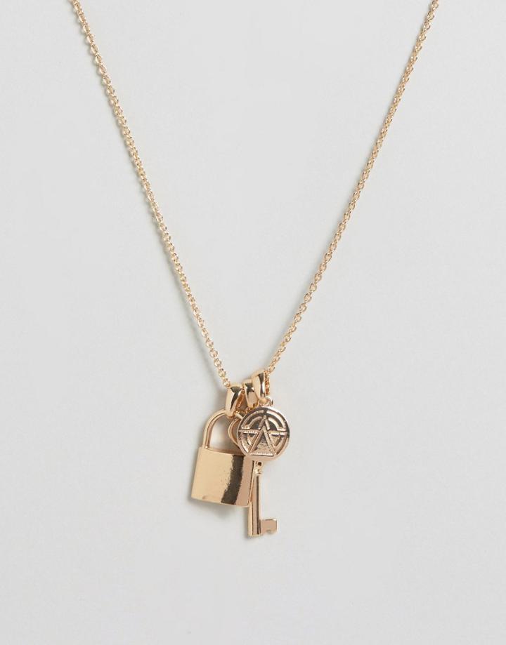 Chained & Able Lock And Key Bunch Necklace - Gold