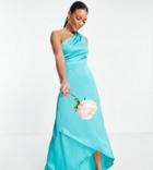 Tfnc Tall Bridesmaid One Shoulder Maxi Dress In Teal-blues