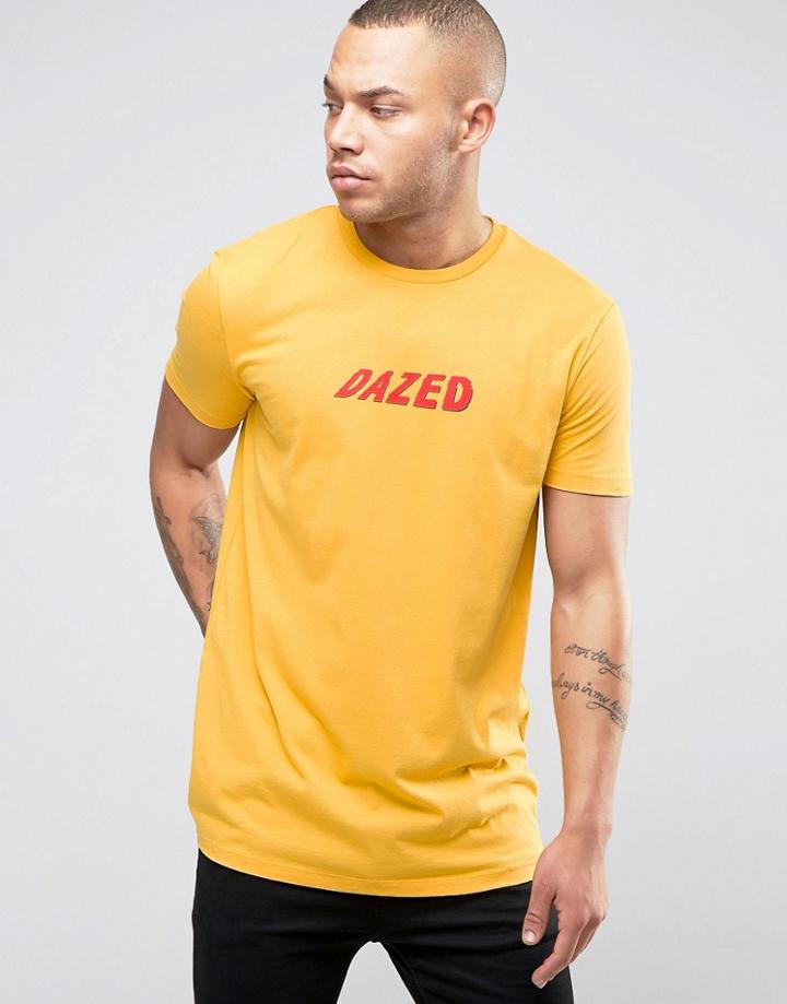 Asos Longline T-shirt With Dazed Print In Yellow - Yellow