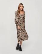 Miss Selfridge Shirred Midi Dress In Animal Print-brown