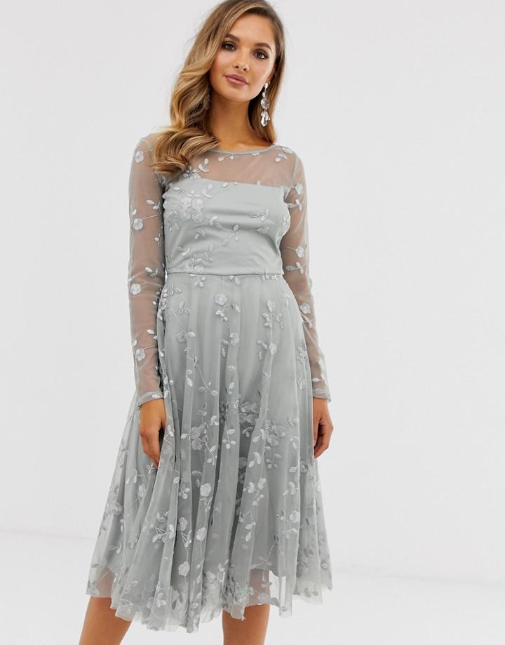 City Goddess Mesh Detail Skater Dress-gray