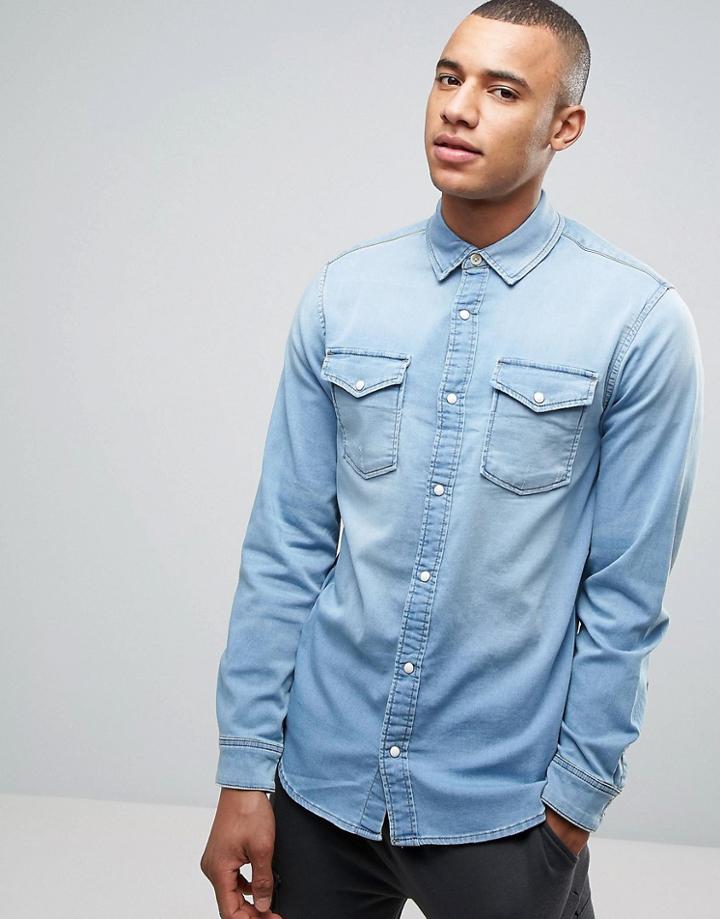Jack & Jones Intelligence Slim Fit Jersey Denim Shirt - Blue