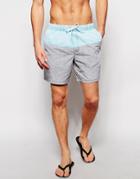 Asos Mid Length Swim Shorts In Gray/blue With Acid Wash