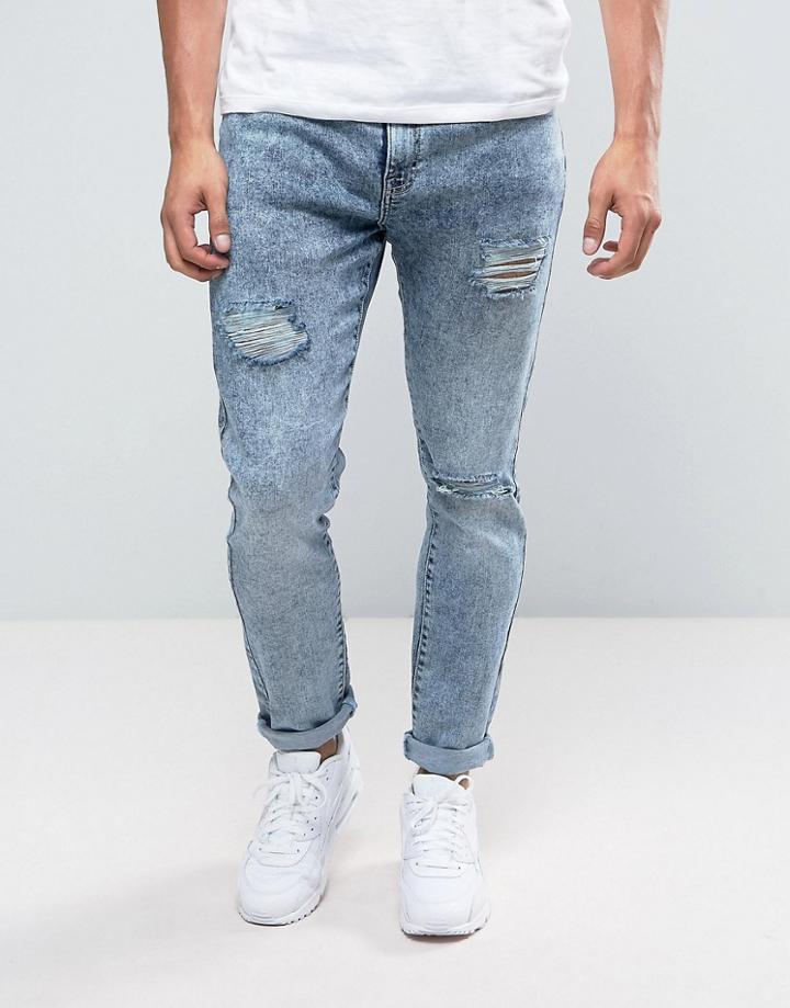 Brooklyn Supply Co Skinny Fit Jean Light Blue Heavy Rips - Blue