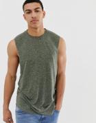 Asos Design Relaxed Sleeveless T-shirt With Dropped Armhole In Linen Mix - Green