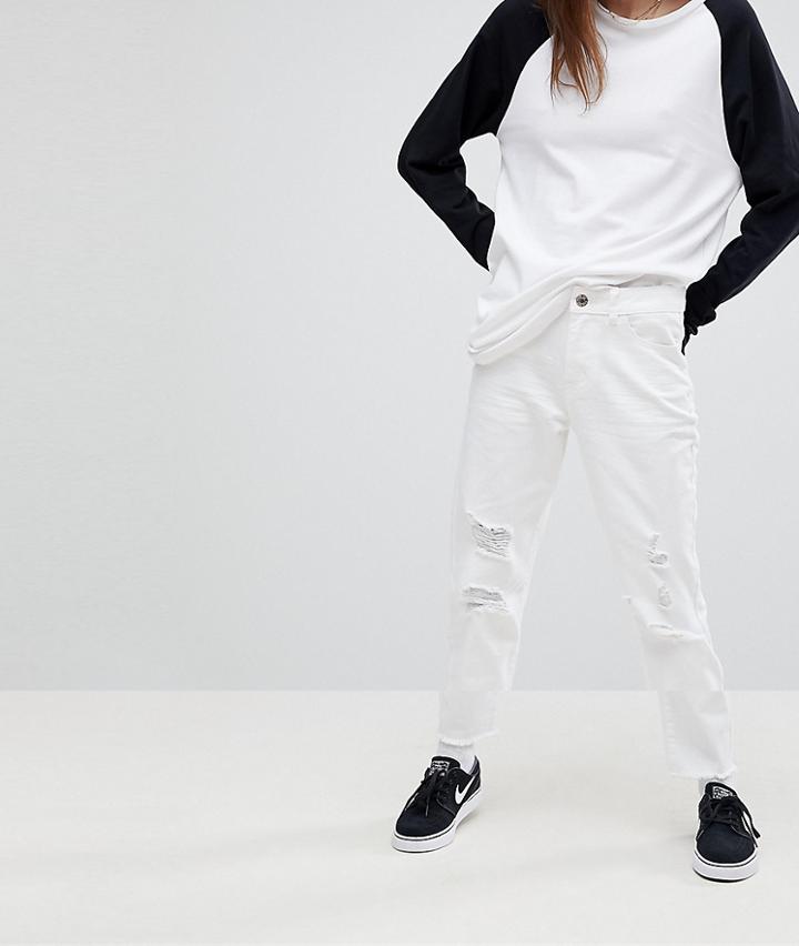 Noisy May Destroyed Knee Mom Fit Jeans - White