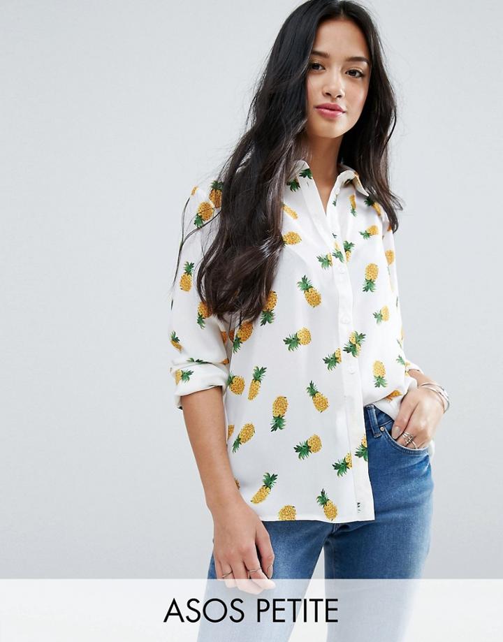 Asos Petite Blouse In Pineapple Print - Multi
