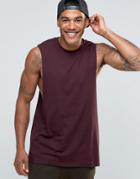 Asos Longline Sleeveless T-shirt With Dropped Armhole In Oxblood - Red
