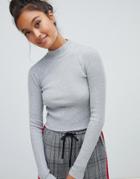 Pull & Bear Cropped Ribbed Jersey Sweater In Gray - Gray