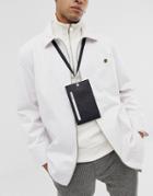Asos Design Leather Neck Wallet With Phone Pouch And Lanyard In Black