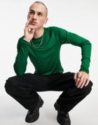 Asos Design Muscle Long Sleeve T-shirt In Rib With Raglan Sleeves In Green