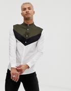 Asos Design Skinny Fit Grandad Collar Shirt In Cut & Sew - Multi