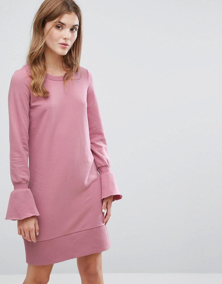 Vila Fluted Cuff Sweat Sweater Dress - Purple