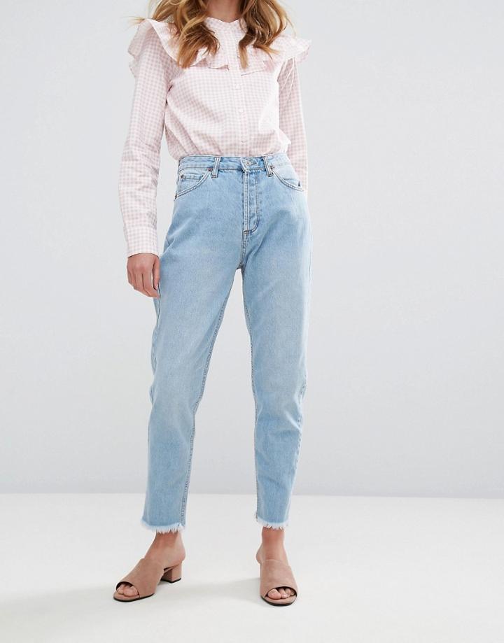 Pull & Bear Raw Hem Mom Jeans - Blue