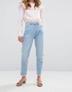 Pull & Bear Raw Hem Mom Jeans - Blue