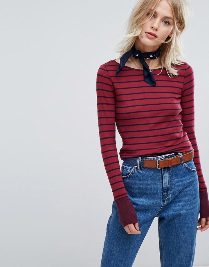 Esprit Long Sleeve Stripe Top - Red