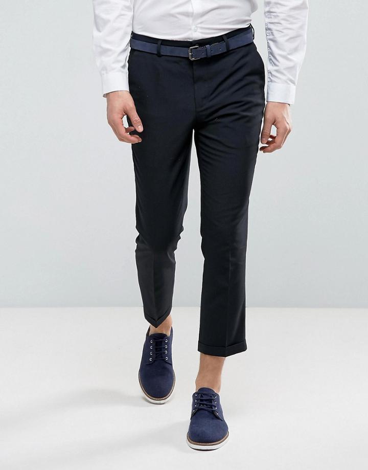 New Look Slim Fit Cropped Pants In Navy Stripe - Blue