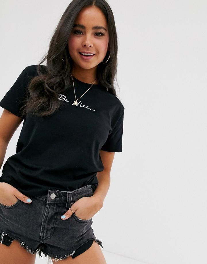 Asos Design T-shirt With Be Nice Motif In Organic Cotton-black