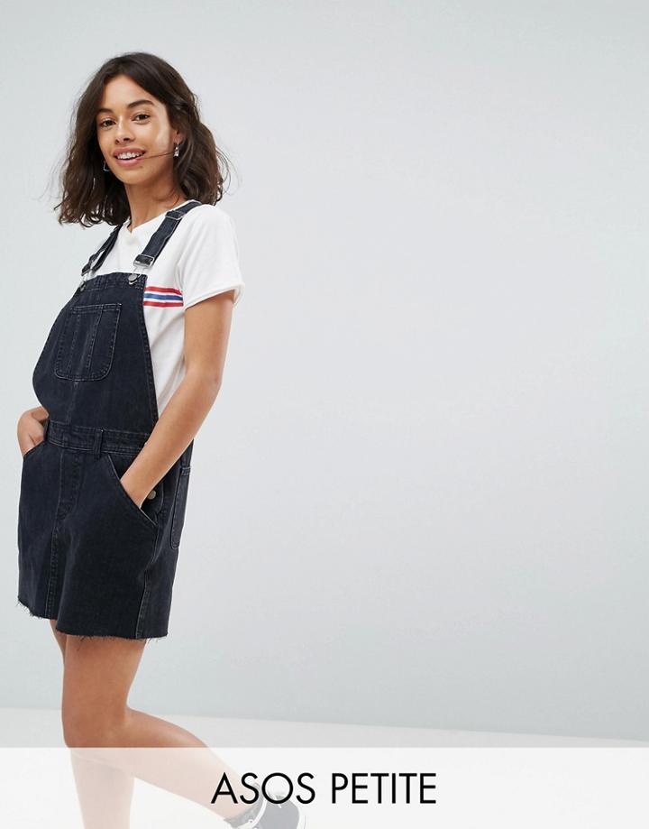 Asos Petite Denim Overall Dress In Washed Black - Black