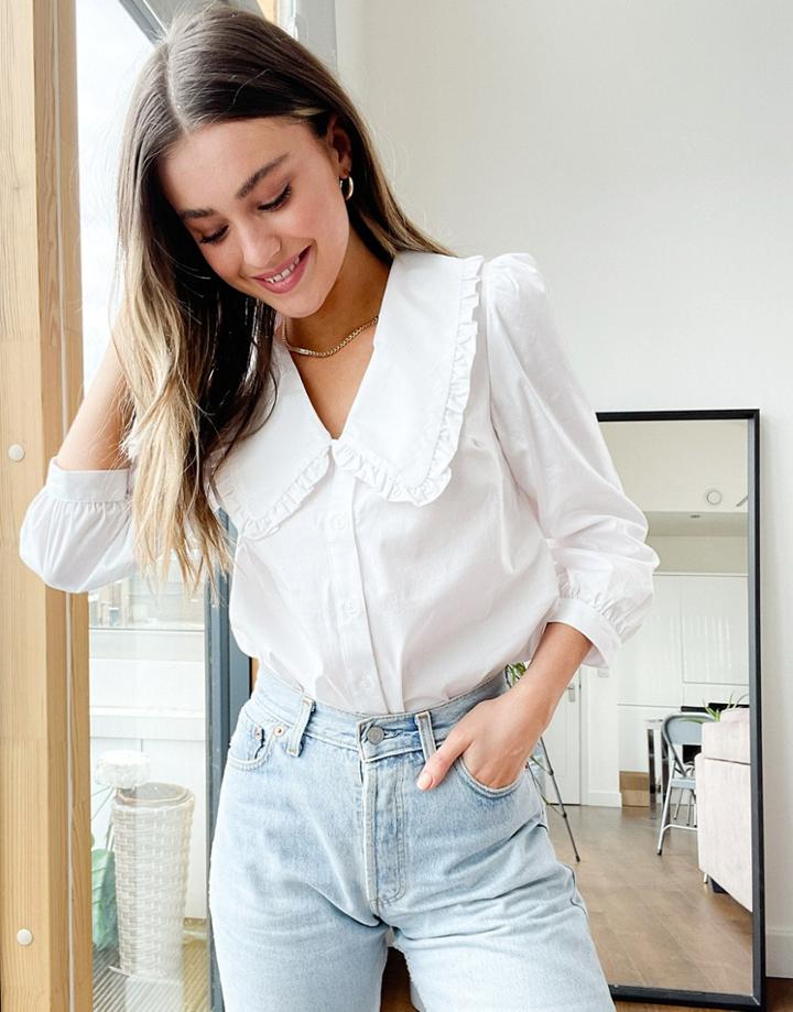 Nobody's Child Poplin Smock Top With Vintage Style Collar-white