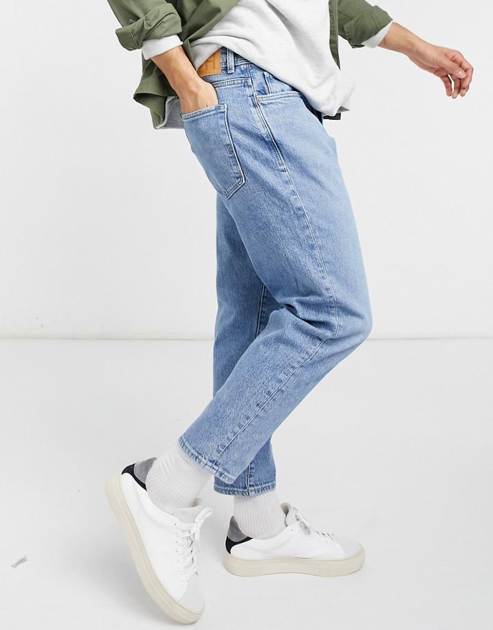 Selected Homme Relaxed Crop Jeans In Light Blue-blues