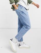 Selected Homme Relaxed Crop Jeans In Light Blue-blues