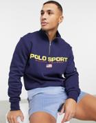 Polo Ralph Lauren Sport Capsule Fleece Large Front Logo Half Zip Sweatshirt In Cruise Navy