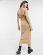 Weekday Begonia Cut Out Back Midi Dress In Camel-neutral