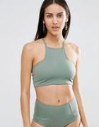 Missguided Mix & Match Cross Back Bikini Top - Khaki