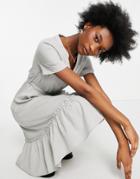 Qed London Tie Waist Midi Dress In Sage Green