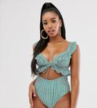 Peek & Beau Fuller Bust Exclusive Frill Swimsuit In Green Stripe-multi