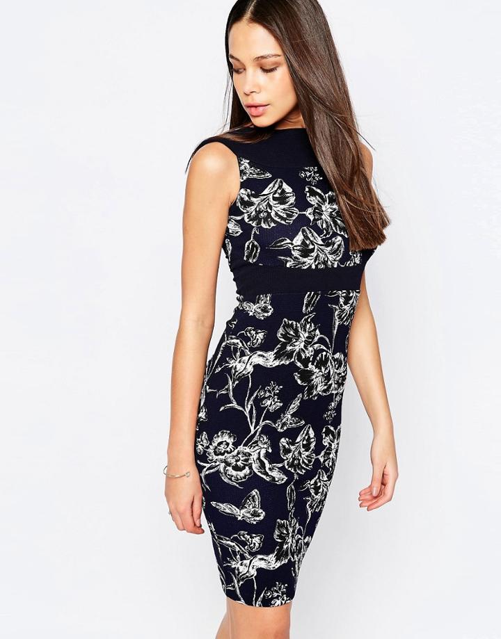 Vesper Blossom Printed Pencil Dress - Navy