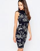Vesper Blossom Printed Pencil Dress - Navy