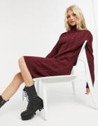 Violet Romance Cable Knit Roll Neck Sweater Dress In Wine-purple