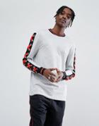 Asos Longline Long Sleeve T-shirt With Eyelet Lace Up Sleeves - Gray