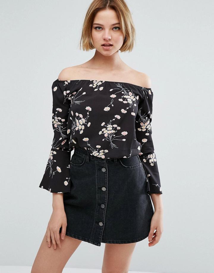 Parisian Floral Off Shoulder Top - Black