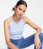 Noisy May Ribbed High Neck Tank Top In Blue-black