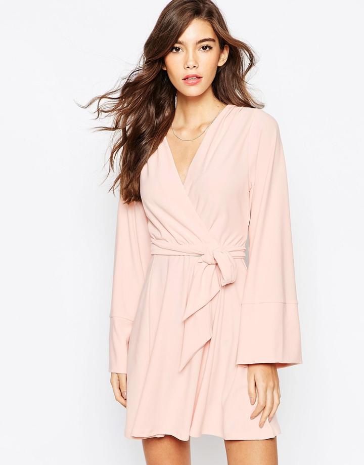 Asos Kimono Wrap Dress With Tie Waist - Black
