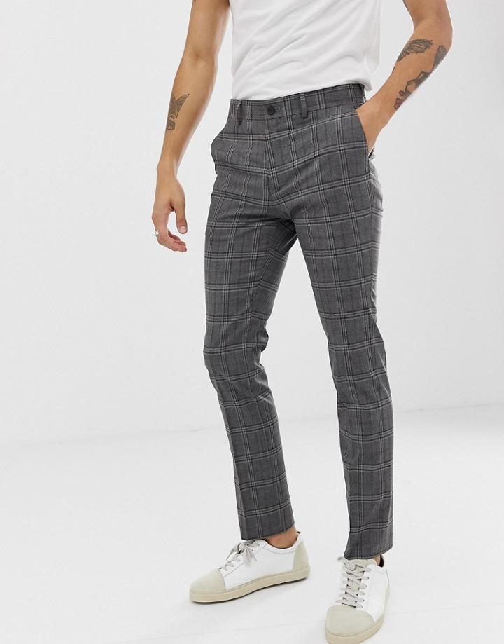 New Look Skinny Fit Suit Pants In Gray Check - Gray