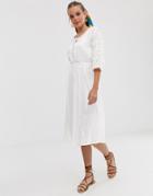 Asos Design Lace Insert Midi Dress With Lace Up Front - White