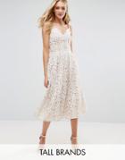 Little Mistress Tall Allover Premium Lace Full Prom Mini Skater Dress - White